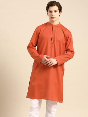 ANOUK Men Woven Design Straight Kurta(Orange)