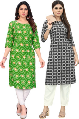 MARIDI FASHION Women Printed Straight Kurta(Blue, Green)