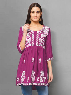 Winza Designer Women Embroidered Cape Top Kurta(Pink, White)