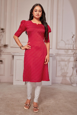 HouseOfCommon Women Printed Straight Kurta(Red)