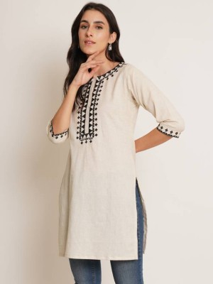 Brownverse Casual Embroidered Women White Top