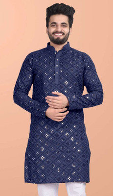 AK Creation Men Embellished A-line Kurta(Blue)