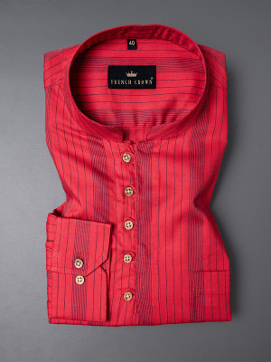 french crown Men Striped Straight Kurta(Red, Blue)
