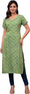 Clothy N Wave Women Printed Straight Kurta(Green)