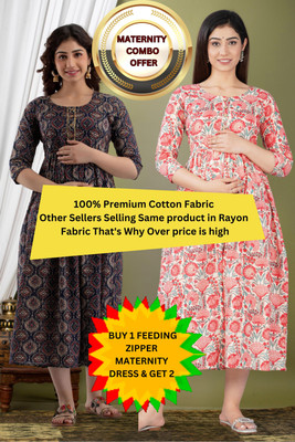 ashraj Women Floral Print Flared Kurta(Blue)