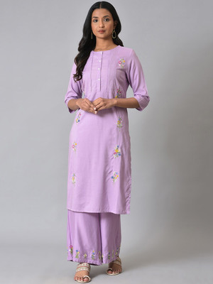 W Women Embroidered Straight Kurta(Purple)