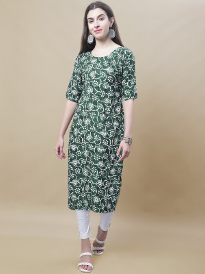 EthnicBasket Women Printed A-line Kurta(Green, White)