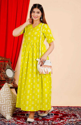 M.j.sales Women Geometric Print Anarkali Kurta(White, Light Green)
