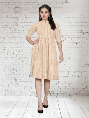 Db Fashion Xp Women Striped Anarkali Kurta(Beige)