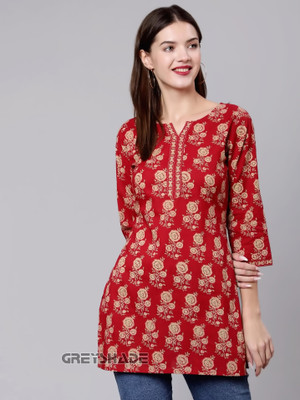GREYSHADE Women Printed Straight Kurta(Red)
