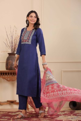 Rain & Rainbow Women Self Design Straight Kurta(Blue)