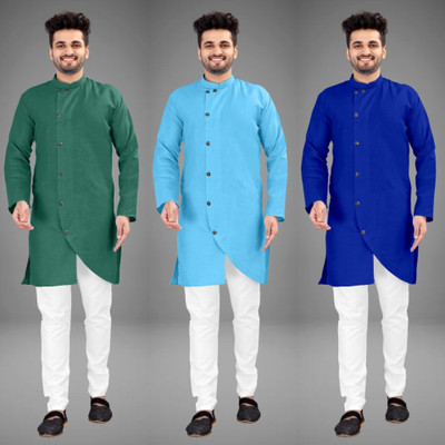 GRATITUDE ROCK Men Solid Asymmetric Kurta(Multicolor)