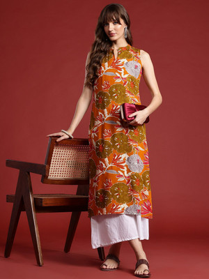 ANOUK Women Floral Print A-line Kurta(Orange)