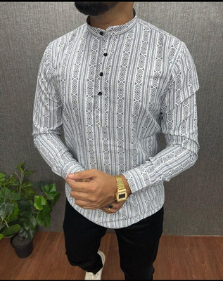 NIKOLA ENTERPRISES Men Printed Straight Kurta(White)