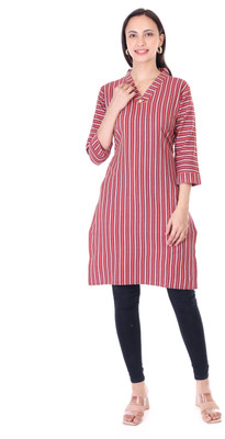 shan Collection Women Embroidered A-line Kurta(Red)