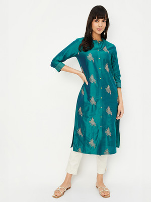 MAX Women Printed Straight Kurta(Green)