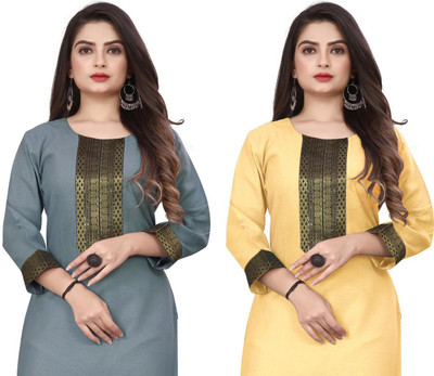 HF HOLYDAY FASHION Women Embroidered Straight Kurta(Grey, Beige)