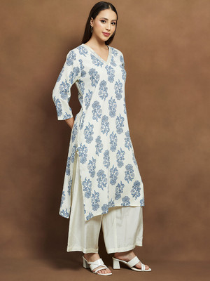 Melange by Lifestyle Women Embellished Straight Kurta(Purple)