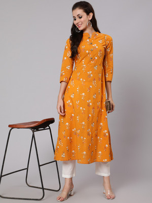Women Click Women Floral Print Flared Kurta(Yellow)