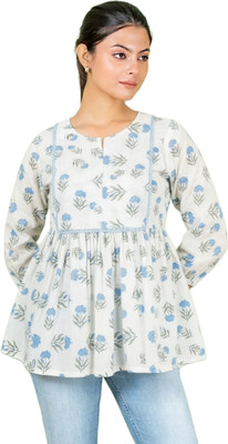 Sarju Creation Women Geometric Print A-line Kurta(White)