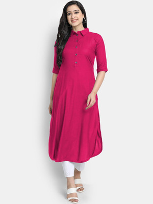 looknchoice Women Solid A-line Kurta(Pink)
