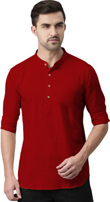 HouseOfCommon Men Solid Straight Kurta(Red)