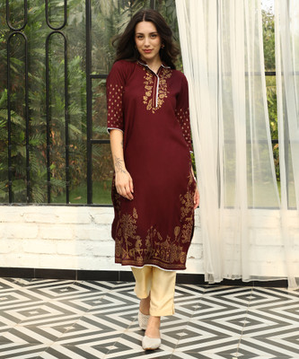 QISSA Women Printed A-line Kurta(Red)