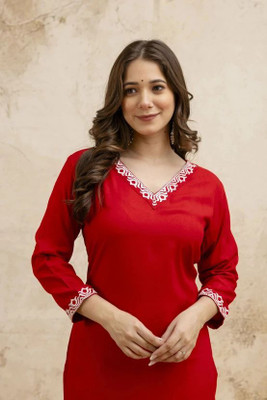 SAJANHUB Women Solid A-line Kurta(Red)