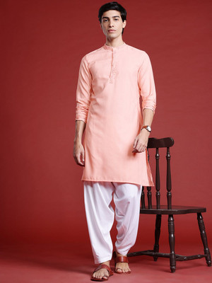 ANOUK Men Woven Design Straight Kurta(Orange)