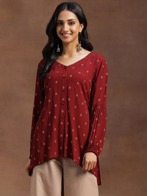 LIBAS Women Woven Design A-line Kurta(Maroon)