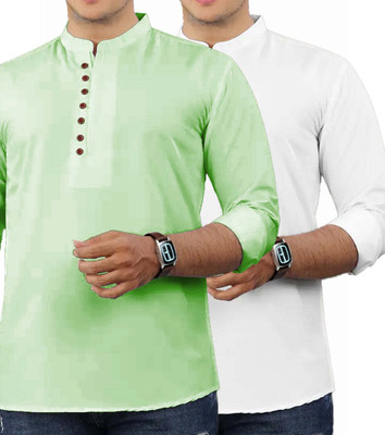 RAREMARK Men Solid Straight Kurta(Green, White)