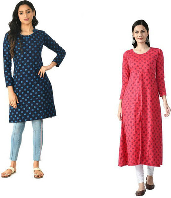 Indeweaves Women Printed A-line Kurta(Multicolor)