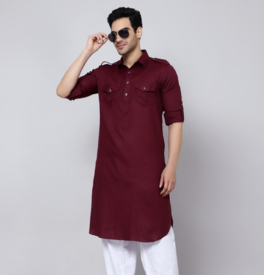 sultan Men Solid Pathani Kurta(Purple)