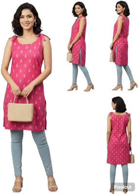 CROWDCLOTH Women Printed A-line Kurta(Pink)