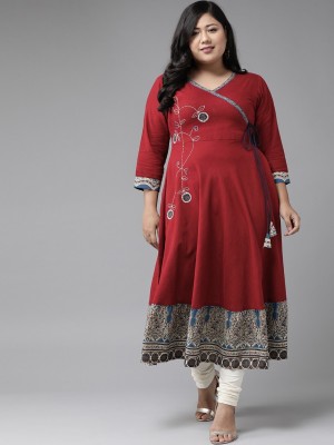 Yash Gallery Women Embroidered Flared Kurta(Maroon)