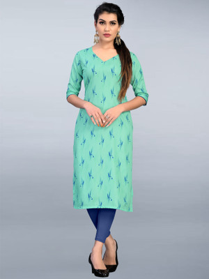 Hiral Creation Women Printed Straight Kurta(Green, Blue)