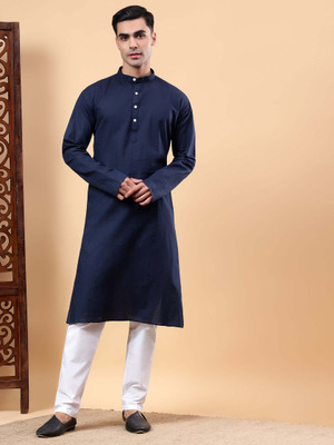 Yugnik Men Solid A-line Kurta(Blue)