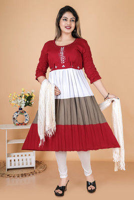 Tanvi Fashoin Women Colorblock Anarkali Kurta(Multicolor)