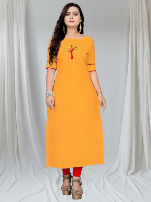 VEDETHNICS Women Solid A-line Kurta(Yellow)