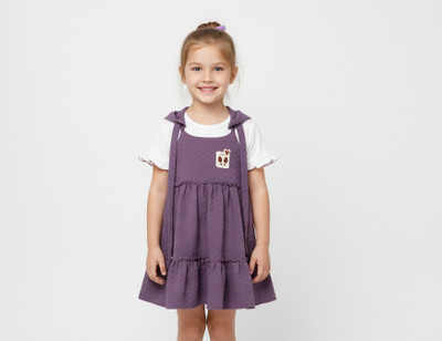 ATIK TRADERS Girls Solid Ethnic Dress Kurta(White, Grey)