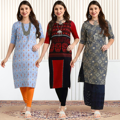 EthnicBasket Women Printed Straight Kurta(Multicolor)
