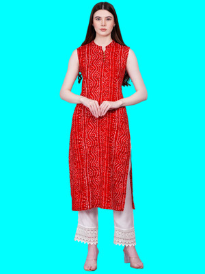 JC4U Women Printed Straight Kurta(Red)