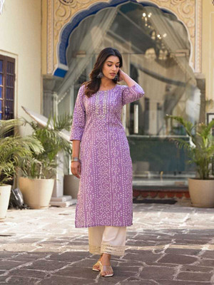 Laxmi Fab Tex Women Printed A-line Kurta(Purple)