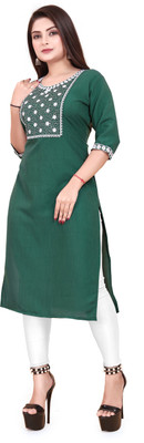 TITHIGARMENTS Women Embroidered A-line Kurta(Green)