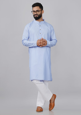 ELEPANTS Men Solid Straight Kurta(Light Blue)