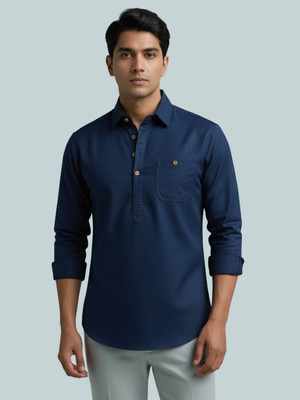 Navkanj Men Solid A-line Kurta(Dark Blue)
