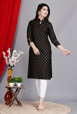 AMAR CREATION Women Printed Straight Kurta(Black)