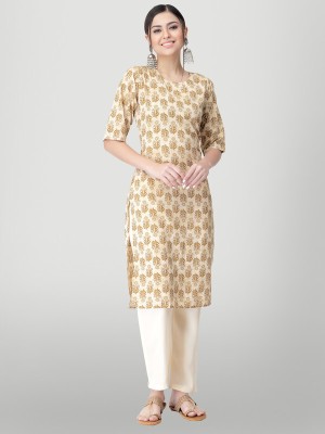 1 Stop Fashion Women Printed Straight Kurta(Brown, White, Yellow)