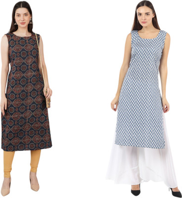 KAUTAQI Women Printed Straight Kurta(Multicolor)