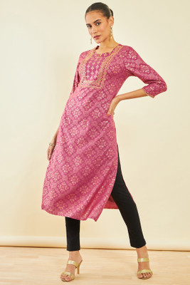 soch Women Embroidered Straight Kurta(Pink)